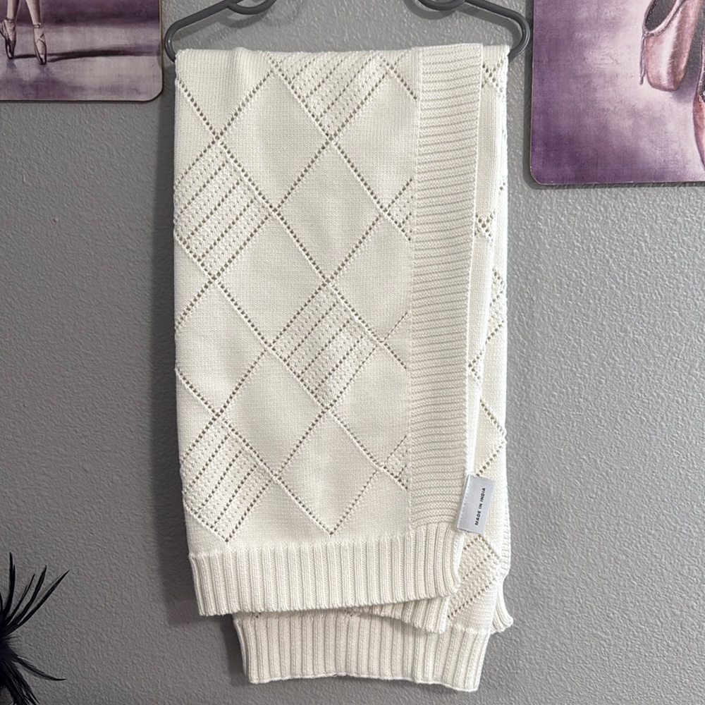 Baby knit blanket made in India 100% cotton reversible boy girl ecru white used